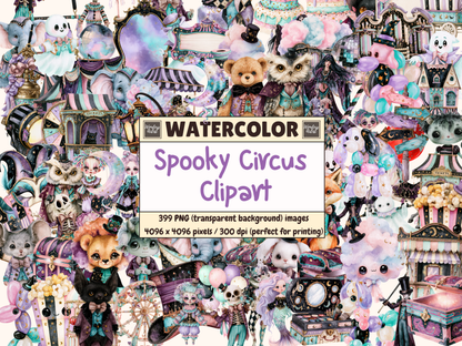 Spooky Circus Watercolor Clipart