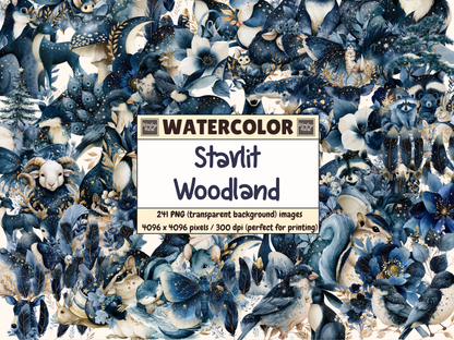 Starlit Woodland Watercolor Clipart