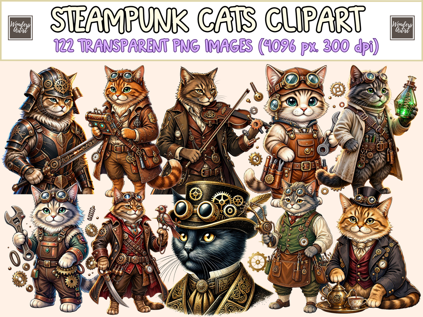 Steampunk Cats Clipart