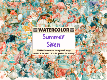 Summer Siren Watercolor Clipart