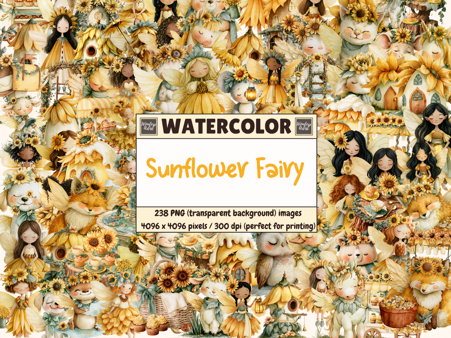 Sunflower Fairy Watercolor Clipart
