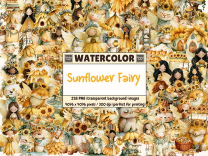 Sunflower Fairy Watercolor Clipart