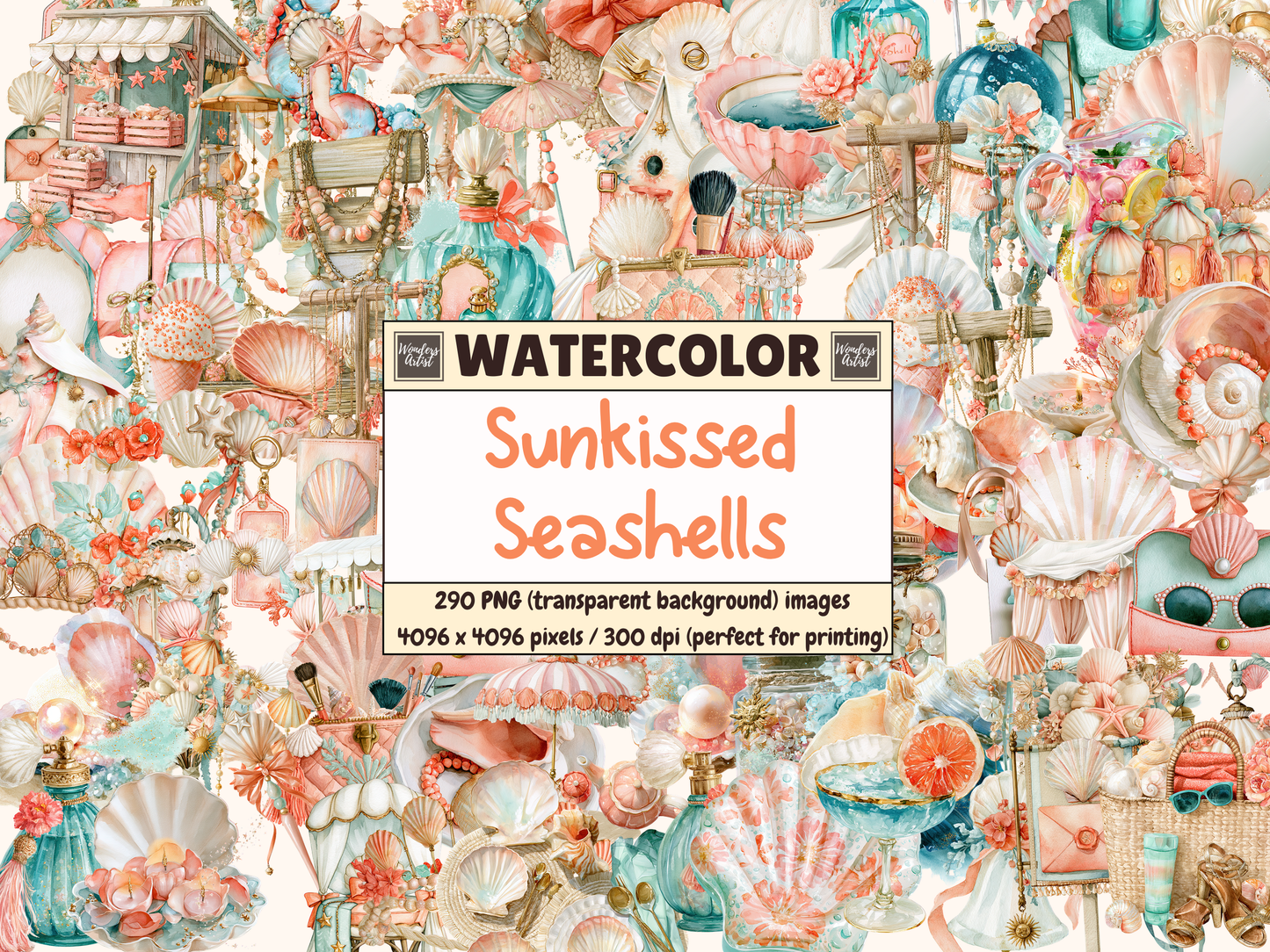 Sunkissed Seashells Watercolor Clipart