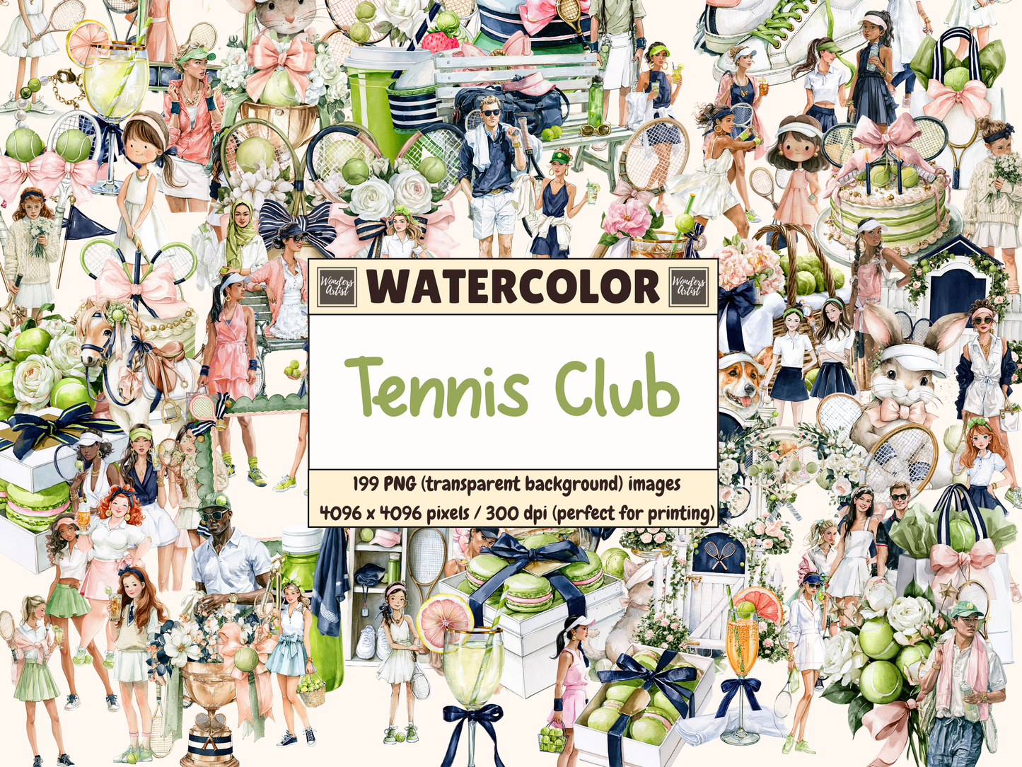 Tennis Club Watercolor Clipart
