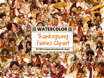 Thanksgiving Fairies Watercolor Clipart