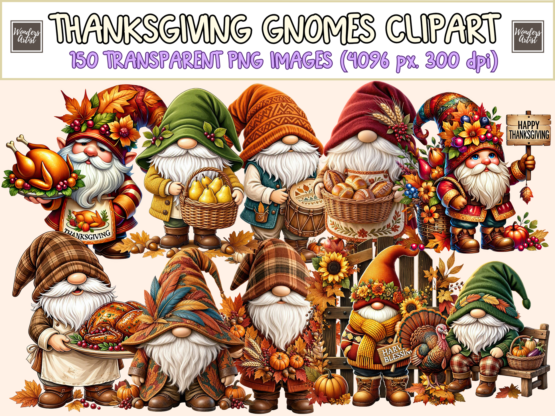 Thanksgiving Gnomes Clipart