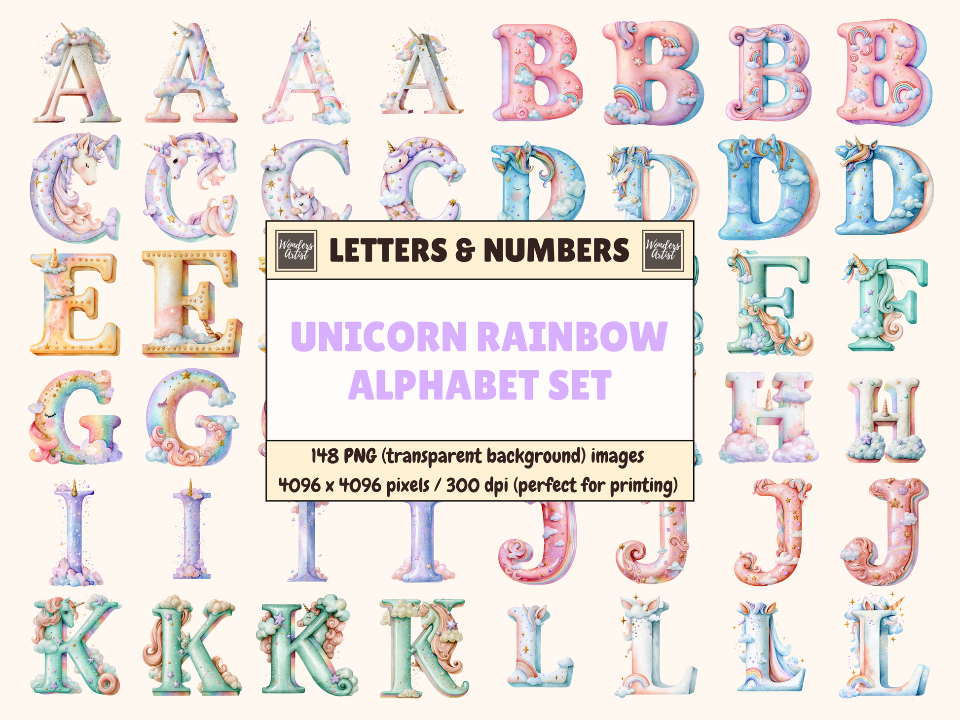 Unicorn Rainbow Alphabet & Numbers