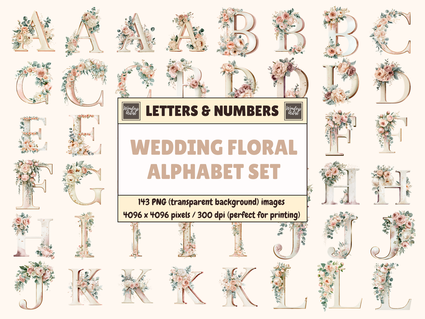 Wedding Floral Alphabet & Numbers