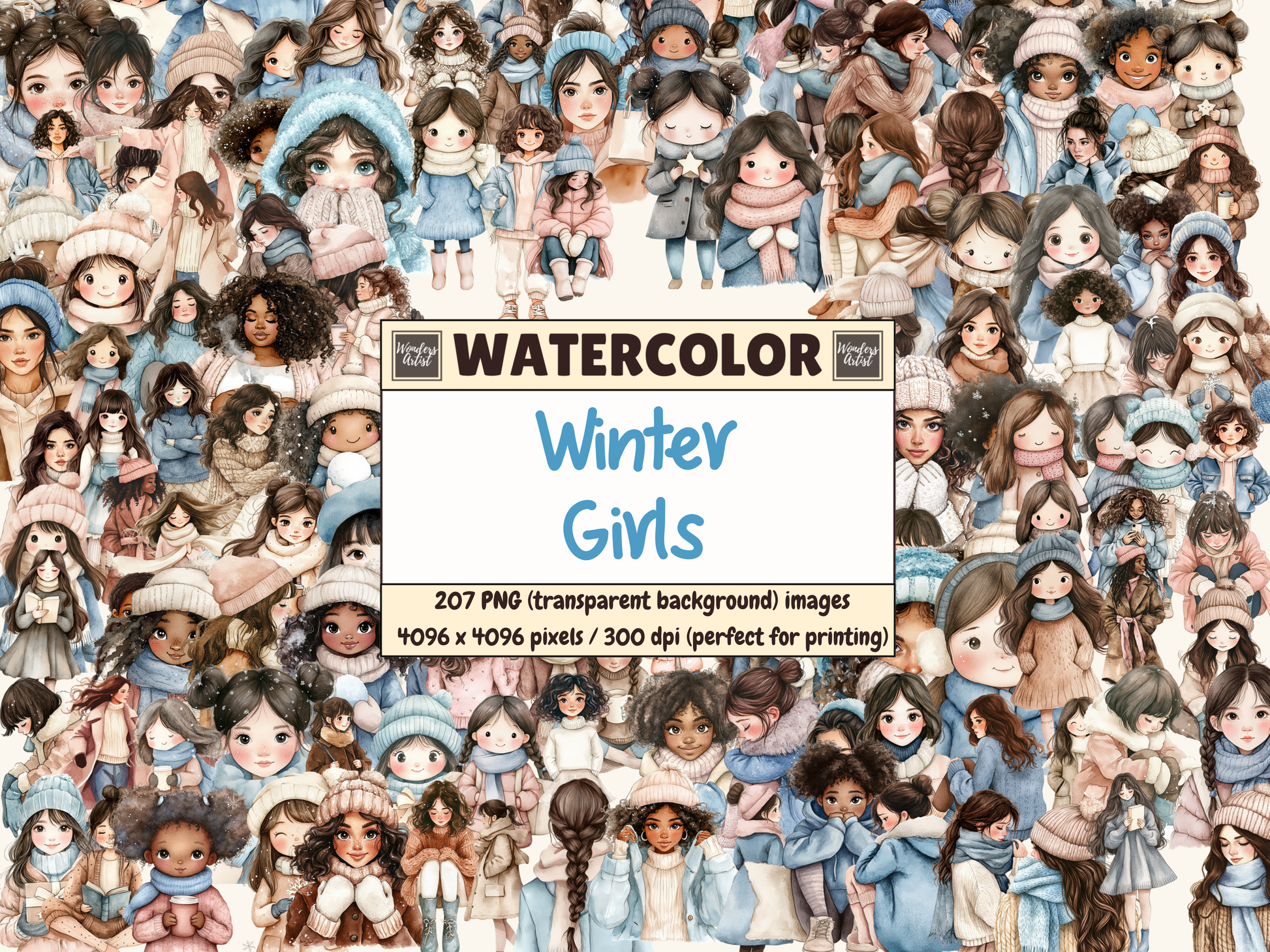 Winter Girls Watercolor Clipart