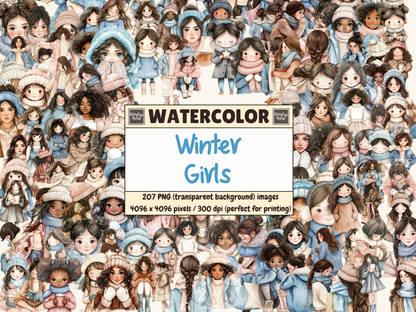 Winter Girls Watercolor Clipart