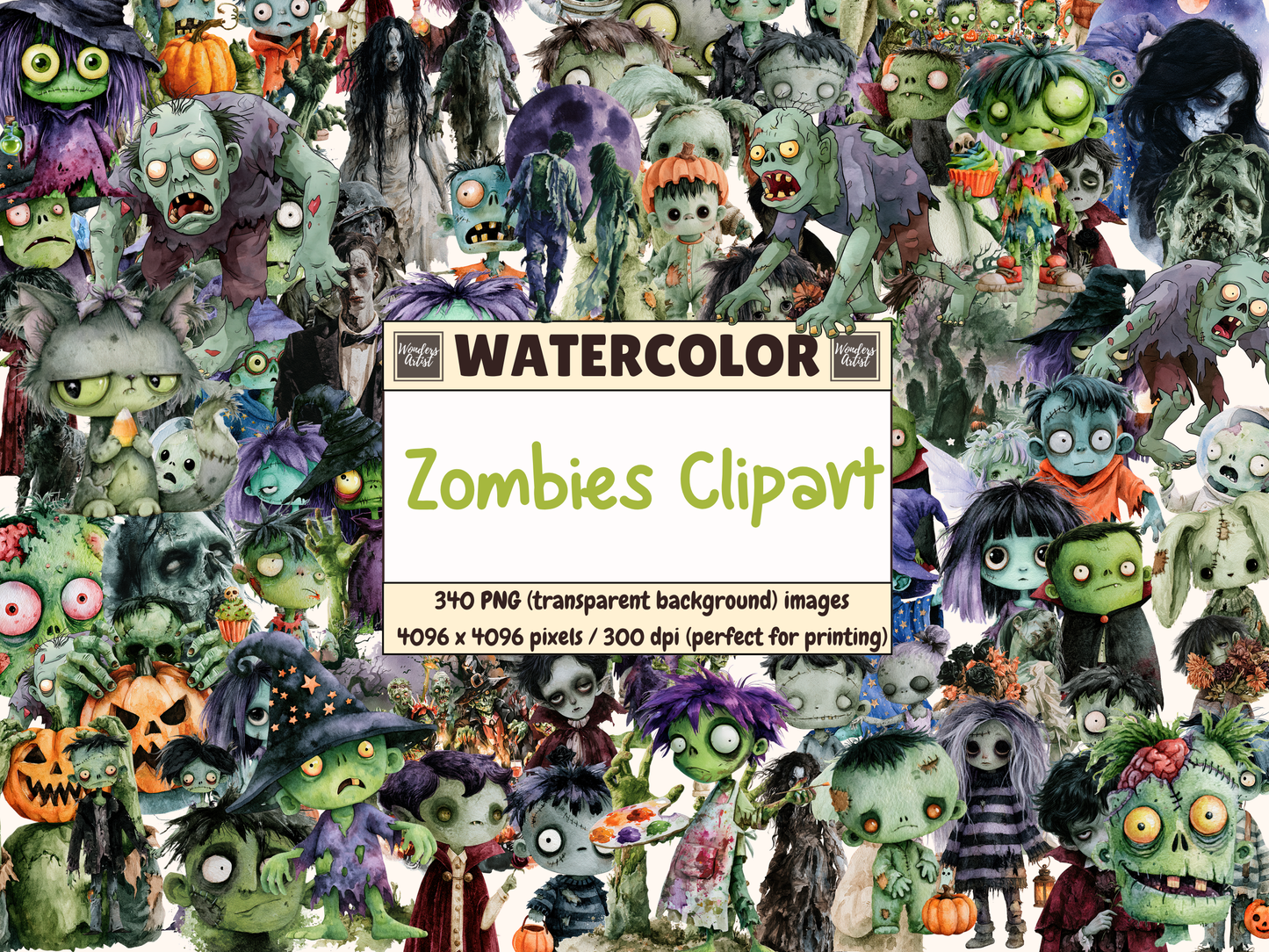 Zombies Watercolor Clipart