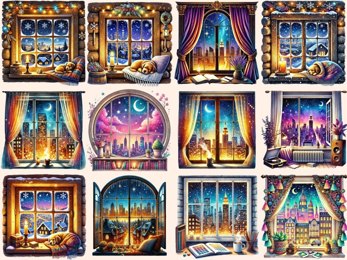 A Night Through the Window Clipart cozy night png dreamy night png moon window png - WondersArtist