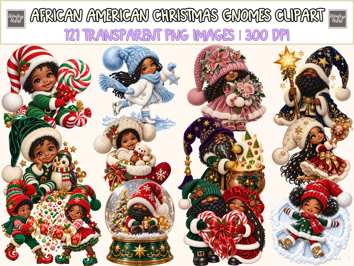 African American Christmas Gnomes Clipart — 00_cover.png