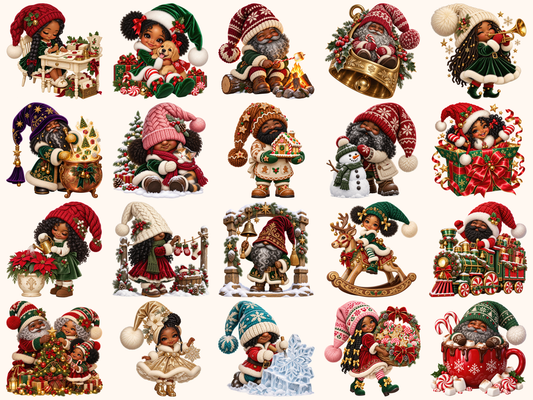 African American Christmas Gnomes Clipart