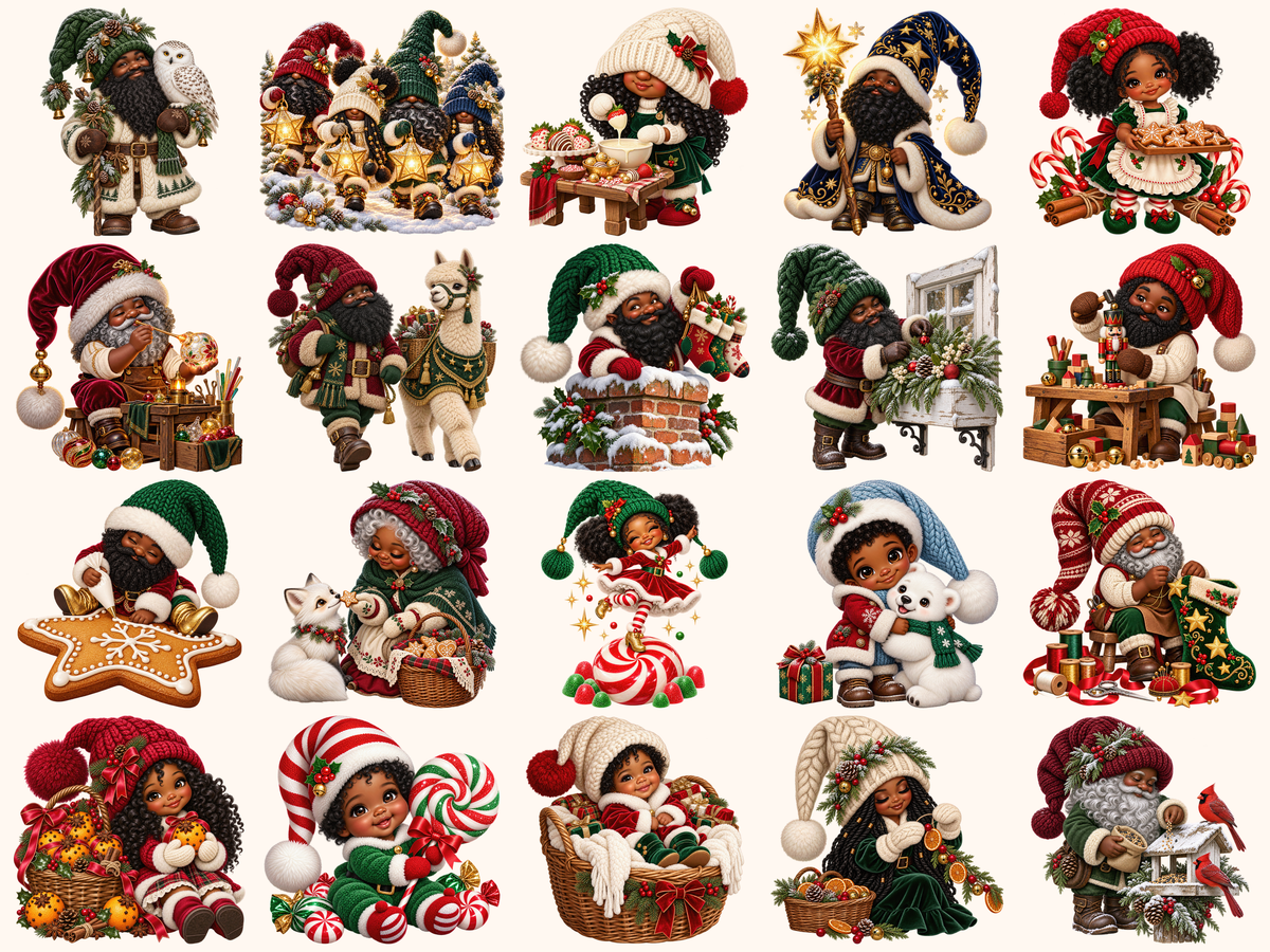 African American Christmas Gnomes Clipart — 02_grid.png