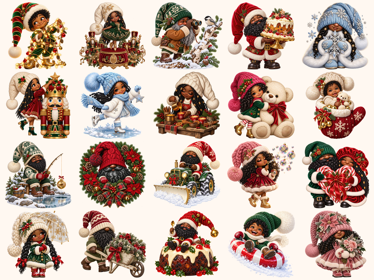 African American Christmas Gnomes Clipart — 03_grid.png