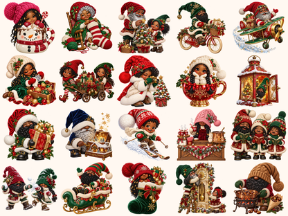 African American Christmas Gnomes Clipart — 05_grid.png