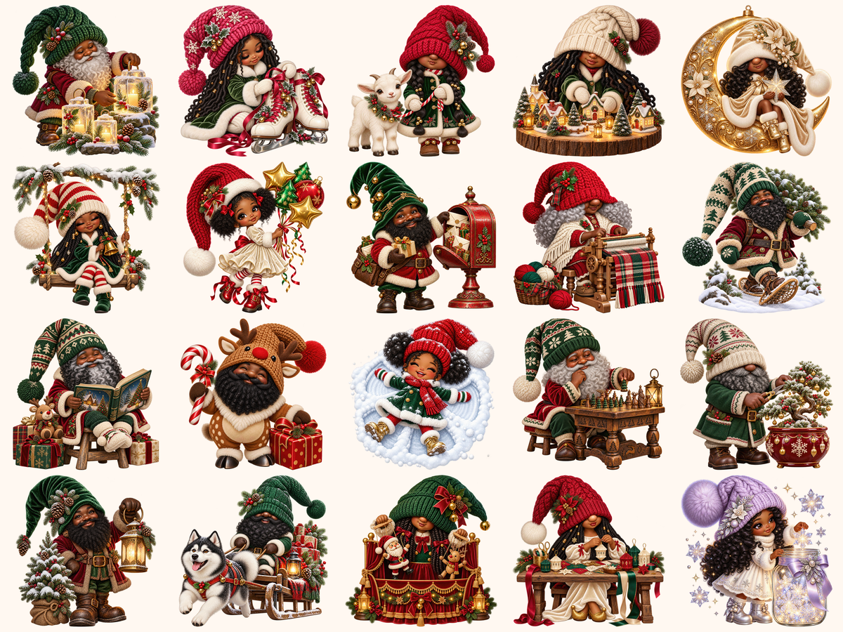 African American Christmas Gnomes Clipart — 06_grid.png