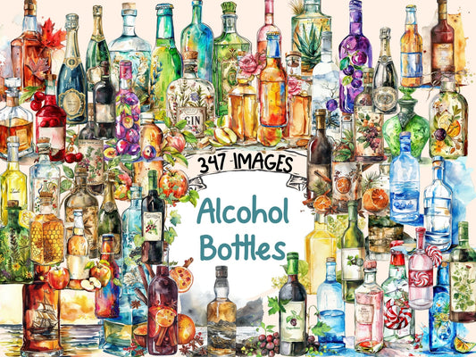 Alcohol Bottles Watercolor Clipart - High - Quality Instant Digital Download for Creative Projects