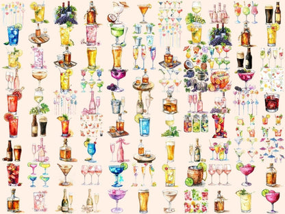 Alcoholic Drinks Watercolor Clipart - High - Quality Instant Digital Download for Creative Projects