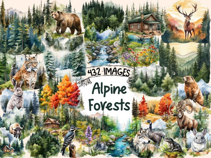 Alpine Forests Watercolor Clipart alpine animals png - Wonders Artist