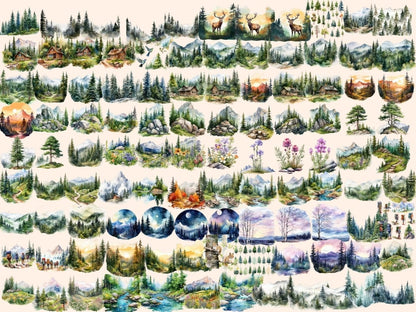 Alpine Forests Watercolor Clipart alpine animals png - Wonders Artist