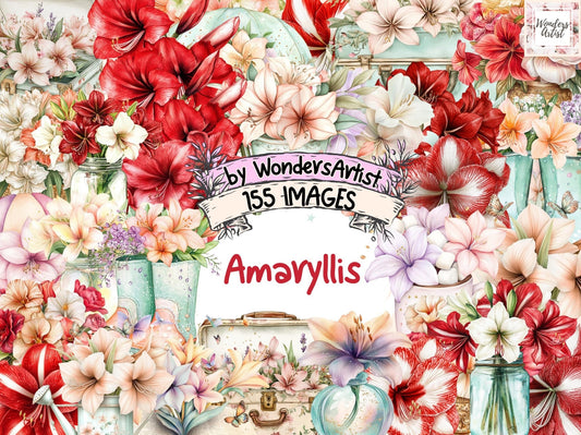 Amaryllis Watercolor Clipart Bundle - High - Quality Instant Digital Download for Creative Projects