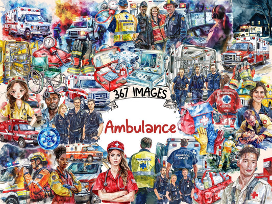 Ambulance Watercolor Clipart - High - Quality Instant Digital Download for Creative Projects