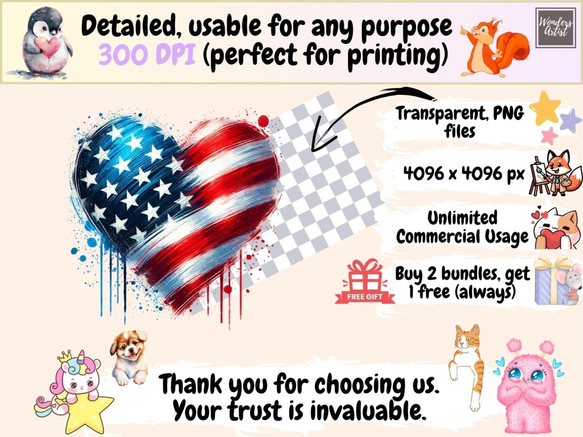 American Flag Hearts Clipart 4th of july png - Wonders Artist