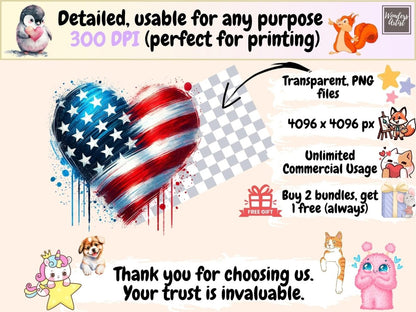 American Flag Hearts Clipart 4th of july png - Wonders Artist
