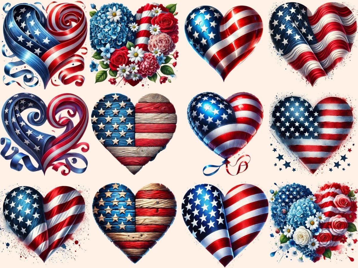 American Flag Hearts Clipart 4th of july png - Wonders Artist