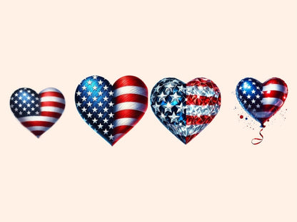 American Flag Hearts Clipart 4th of july png - Wonders Artist
