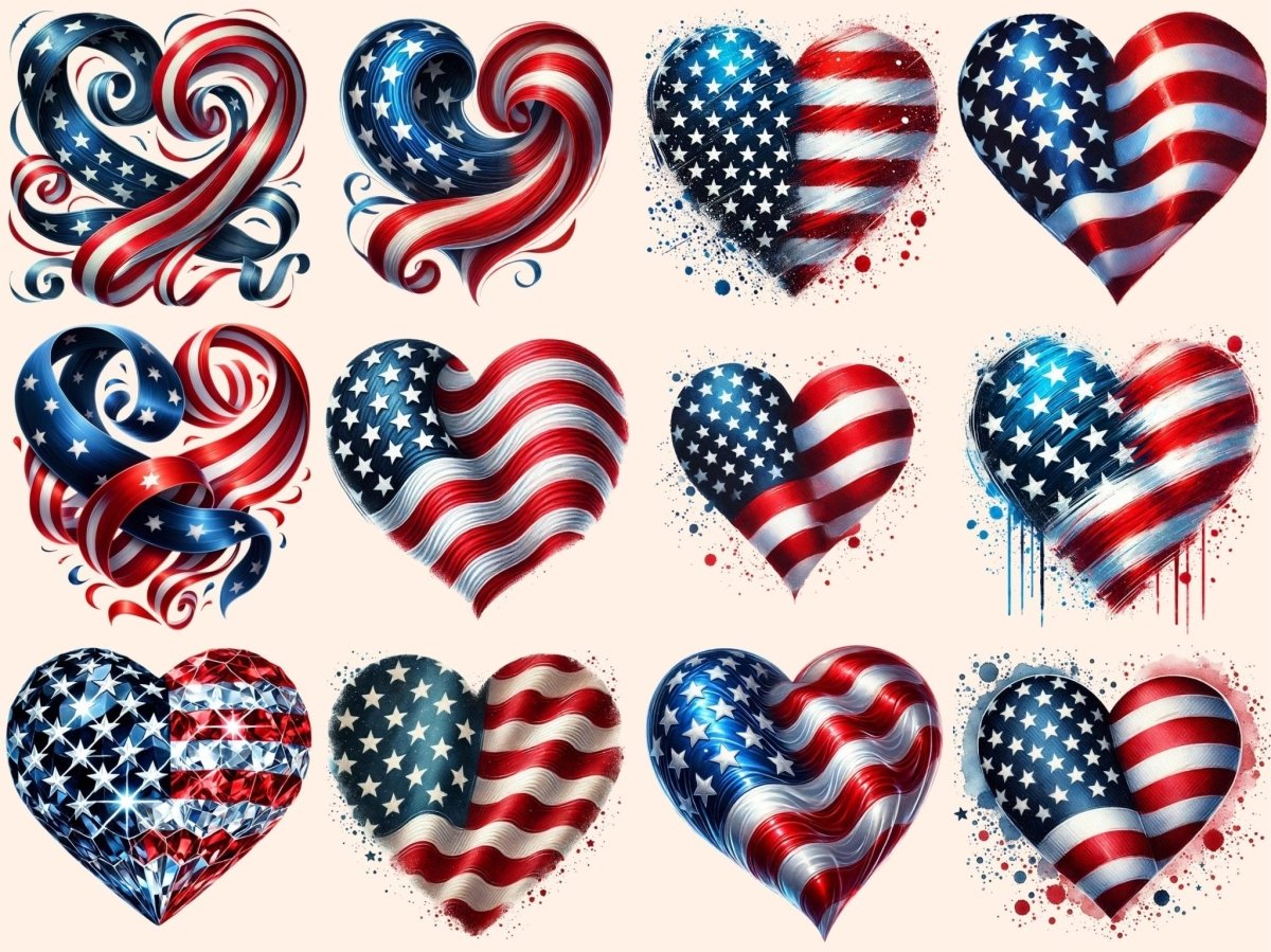 American Flag Hearts Clipart 4th of july png - Wonders Artist