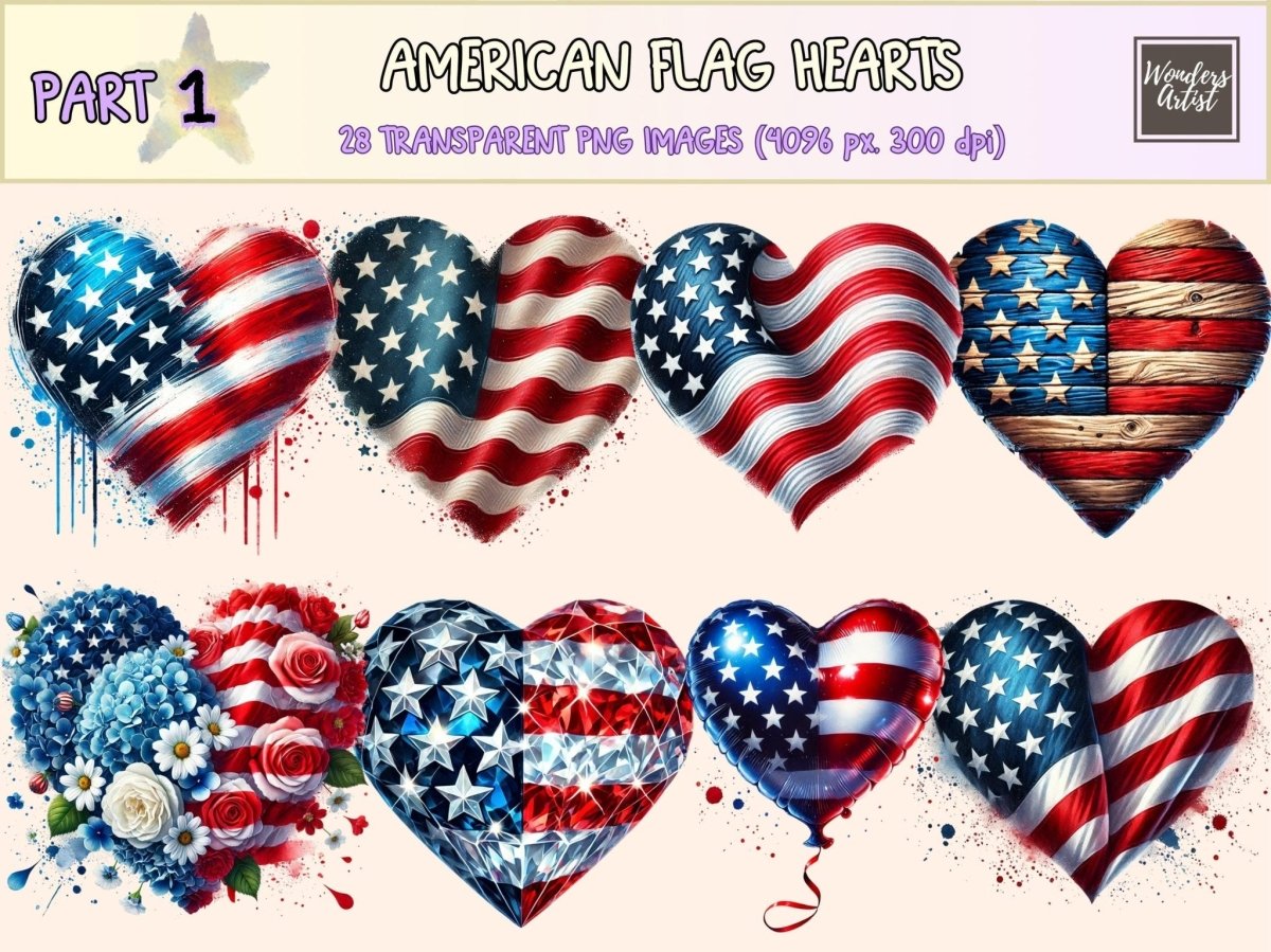 American Flag Hearts Clipart 4th of july png - Wonders Artist