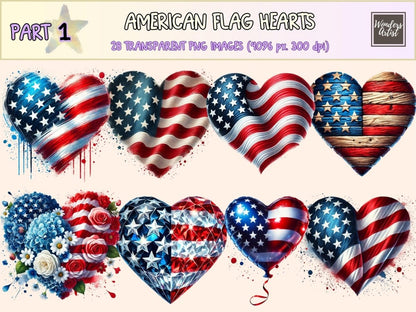 American Flag Hearts Clipart 4th of july png - Wonders Artist