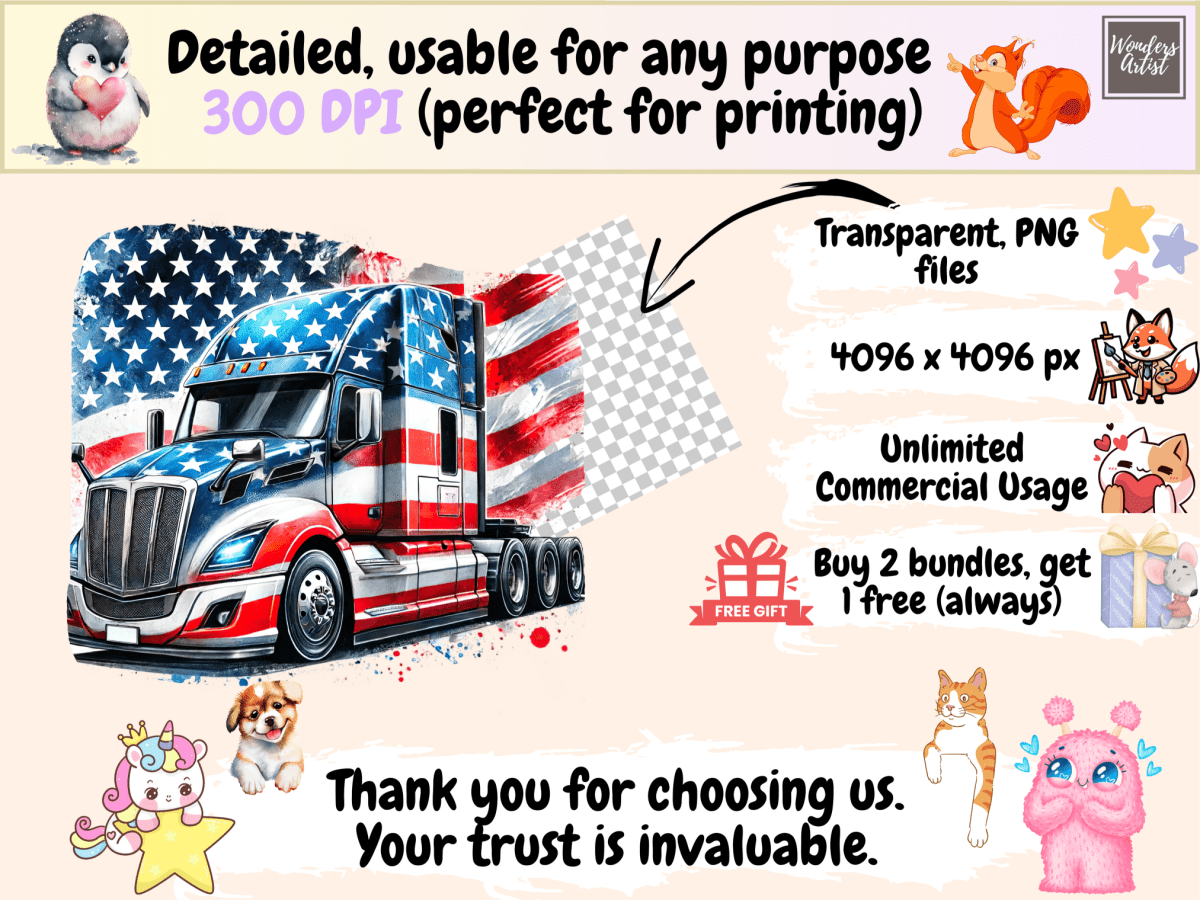 American Semi - Trucks Clipart American clip art american clipart American printables - WondersArtist