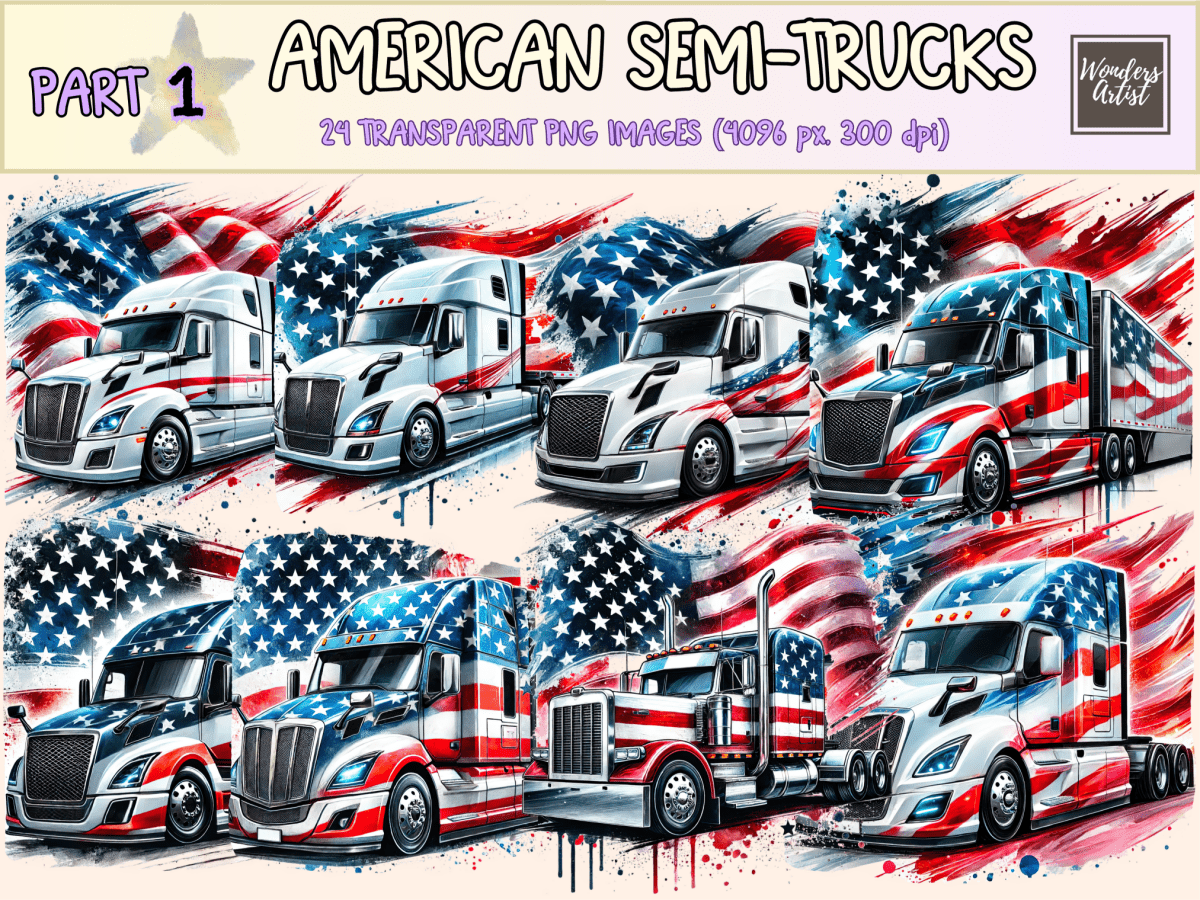 American Semi - Trucks Clipart American clip art american clipart American printables - WondersArtist