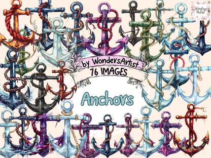 Anchors Watercolor Clipart Anchor Art - Wonders Artist