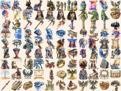 Ancient Egypt Watercolor Clipart ancient artifacts - Wonders Artist