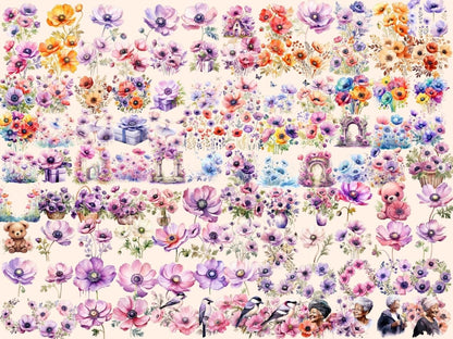 Anemone Flowers Watercolor Clipart anemone clipart - Wonders Artist