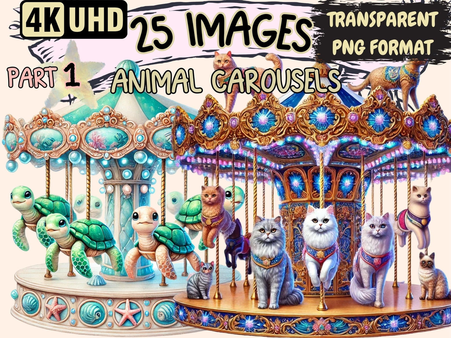 Animal Carousels Clipart - High - Quality Instant Digital Download for Creative Projects