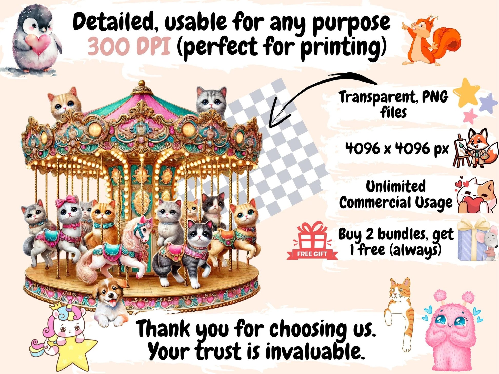 Animal Carousels Clipart - High - Quality Instant Digital Download for Creative Projects