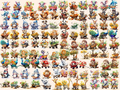 Animal Wheelbarrows Watercolor Clipart animal clipart - Wonders Artist