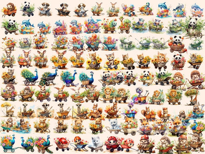 Animal Wheelbarrows Watercolor Clipart animal clipart - Wonders Artist