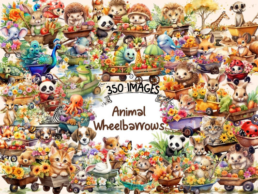 Animal Wheelbarrows Watercolor Clipart animal clipart - Wonders Artist