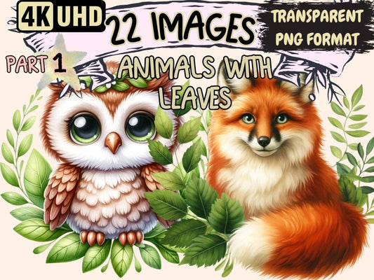 Animals with Leaves Clipart - High - Quality Instant Digital Download for Creative Projects