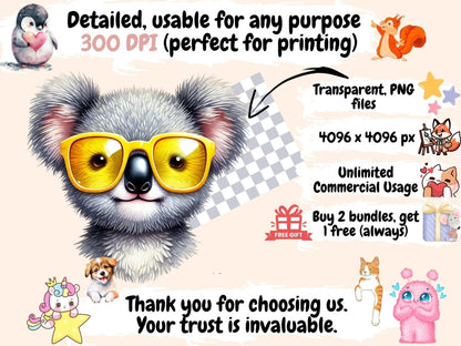 Animals with Sunglasses Clipart adorable animals - Wonders Artist