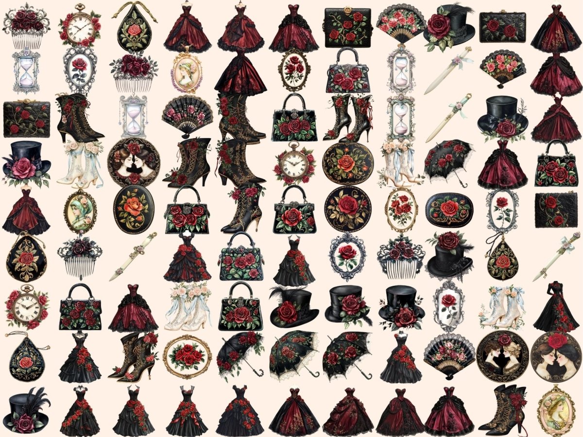 Antique Gothic Fashion Watercolor Clipart Antique Gothic Art - Wonders Artist