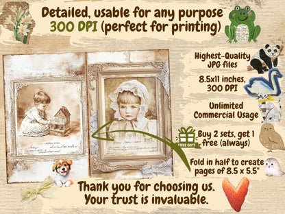 Antique Portraits Journal Pages (P1) Antique Journal Kit - Wonders Artist