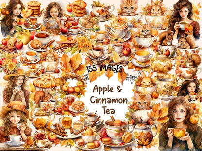 Apple & Cinnamon Tea Watercolor Clipart apple cinnamon png - Wonders Artist